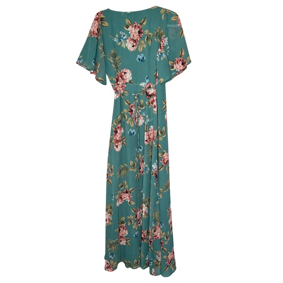 Baltic Born Ivy Wrap Maxi Dress Persian Green Floral Flutter Sleeve Small NWT - Picture 2 of 12